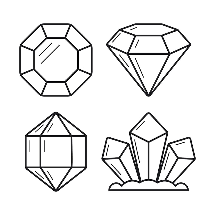 Vecteur gratuit pack de gemmes et cristaux style ligne.