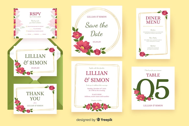 Vecteur gratuit pack de modèles de papeterie de mariage floral
