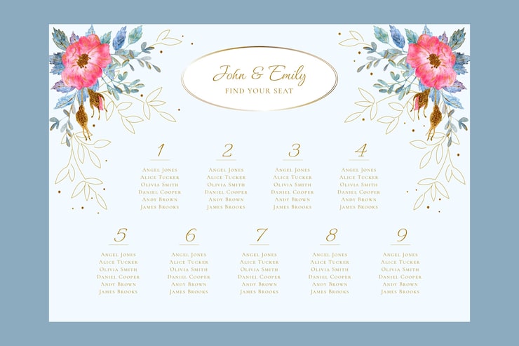 Vecteur gratuit plan de table de mariage aquarelle