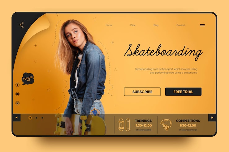 Vecteur gratuit la planche à roulettes est une page de destination amusante