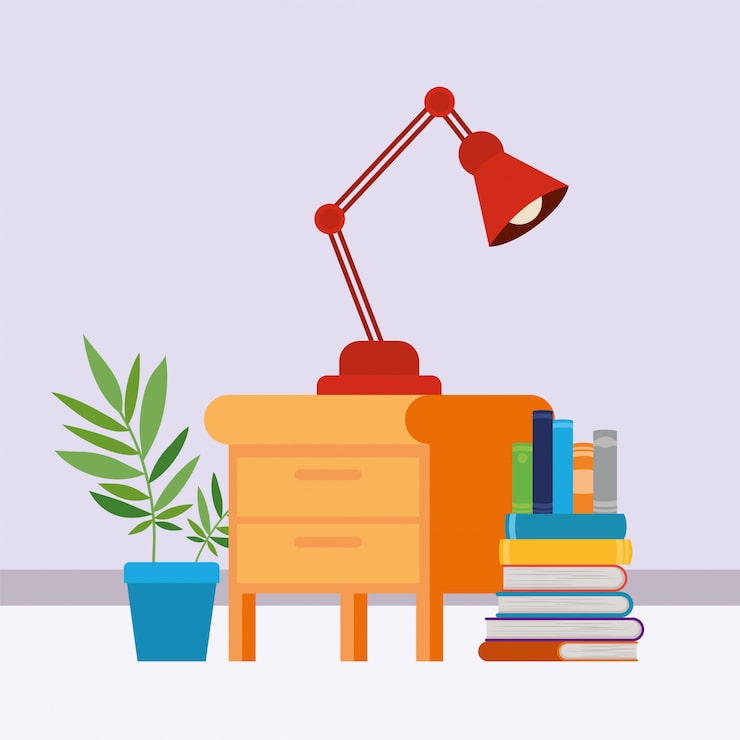 Vecteur gratuit salle d'étude à la maison avec des livres