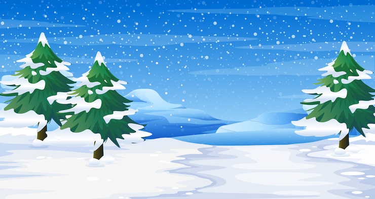 Vecteur gratuit scène avec de la neige sur le sol et des arbres illustration