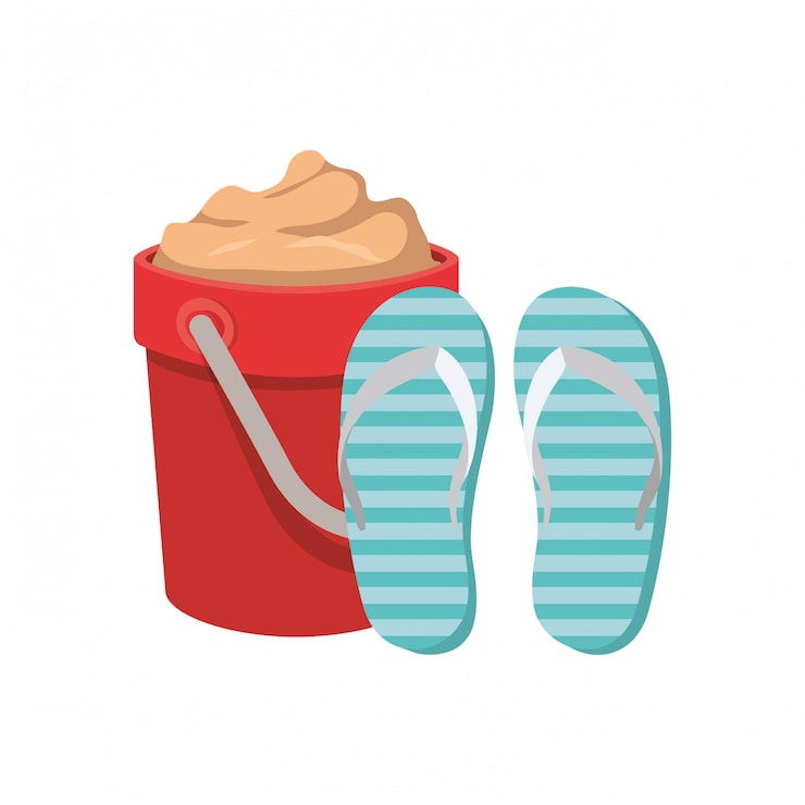Vecteur gratuit seau de sable avec pantoufle sur blanc