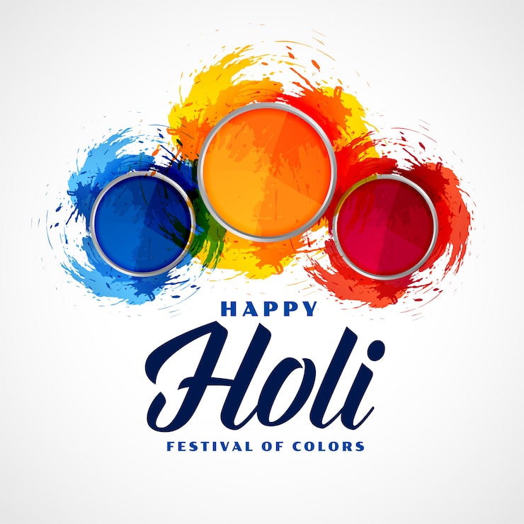 Vecteur gratuit trois plaques de couleur poudre fond de holi heureux