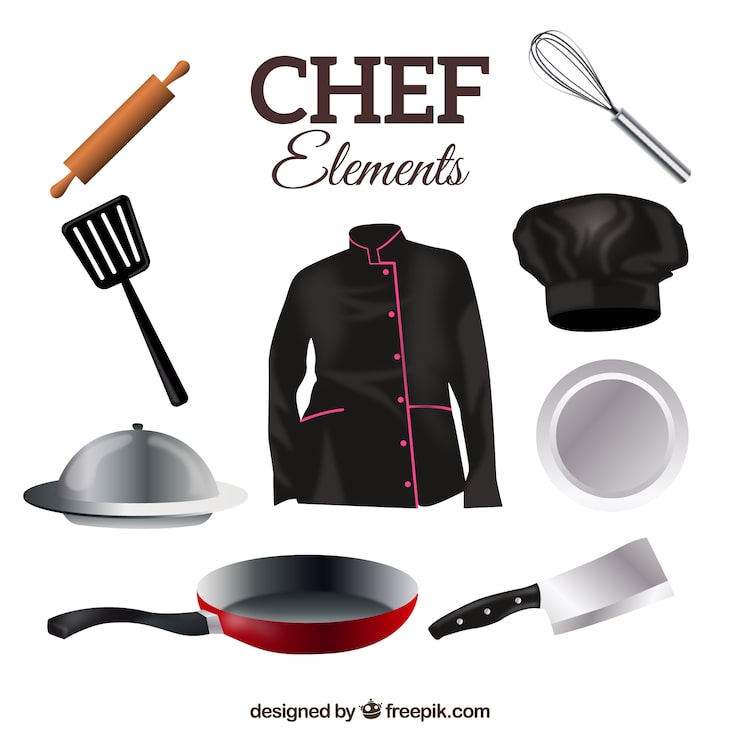 Vecteur gratuit un uniforme de chef avec des ustensiles de cuisine