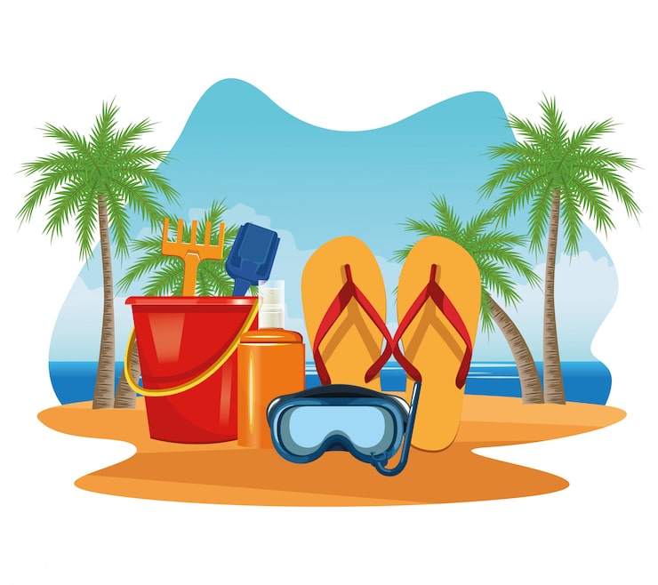 Vecteur gratuit vacances d'été et dessins animés à la plage.