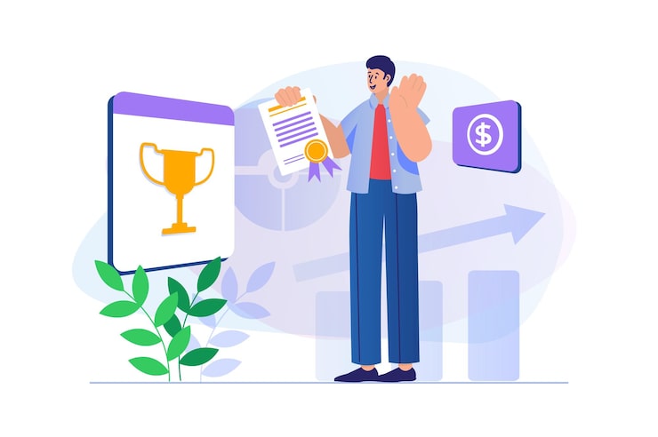 Vecteur concept de récompense d'entreprise avec scène de personnes illustration vectorielle