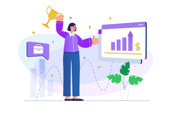 Vecteur concept de récompense d'entreprise avec scène de personnes illustration vectorielle