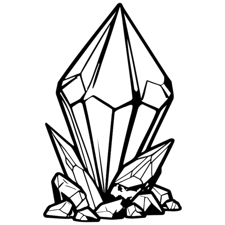 Vecteur des croquis de cristaux de dessins animés à l'encre, des illustrations de lignes dessinées à la main, un fond transparent.