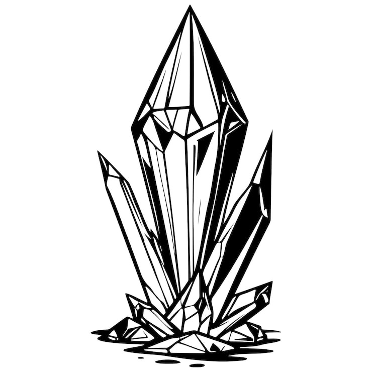 Vecteur illustration de ligne dessinée à la main en cristal noir à fond transparent