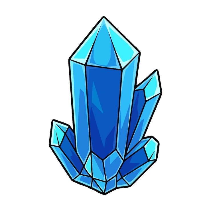 Vecteur illustration vectorielle d'un amas de cristaux de quartz magiques bleu vif, de bijoux et de pierres précieuses