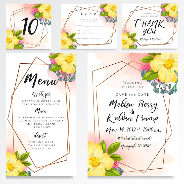 Vecteur invitation de mariage carte rsvp style aquarelle