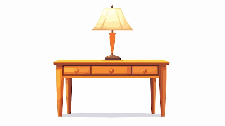 Vecteur lumière de lampe chaude sur table en bois meubles en bois
