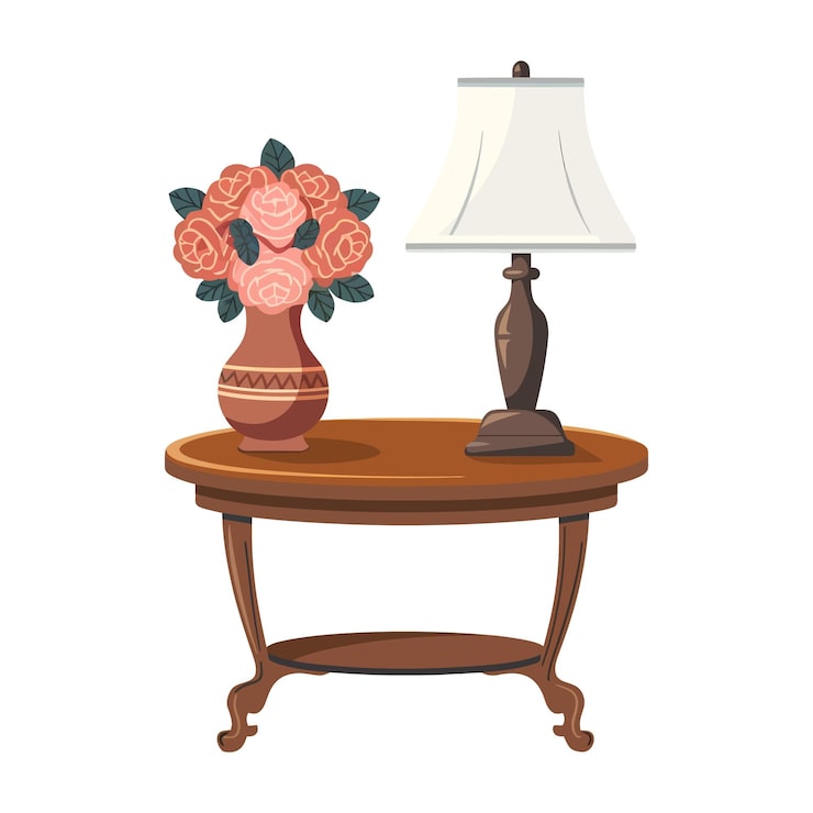 Vecteur table latérale ronde avec illustration vectorielle de plante suspendue isométrique sur fond blanc