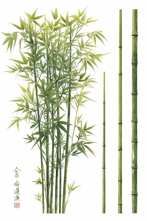 Vecteur des tiges de bambou vertes avec des motifs traditionnels