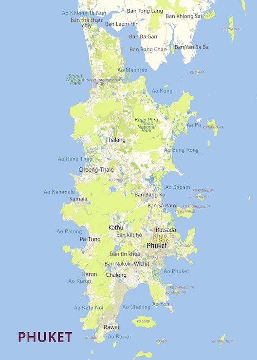 Vector bản đồ chi tiết đảo phuket, thái lan.