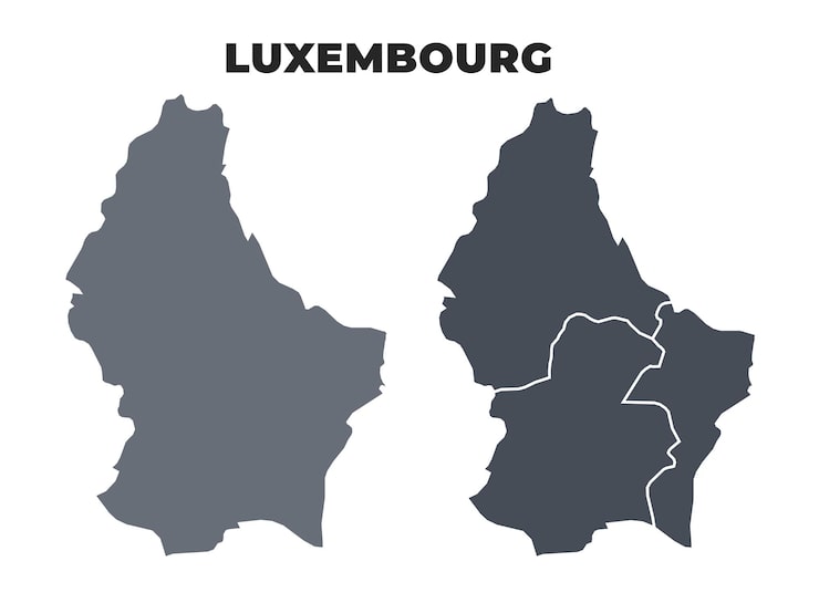 Vector bản đồ chính trị màu xám luxembourg, bộ hình minh họa phẳng đơn giản