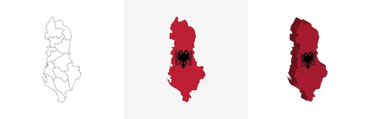 Vector bản đồ quốc gia albania với cờ trong kết xuất 3d