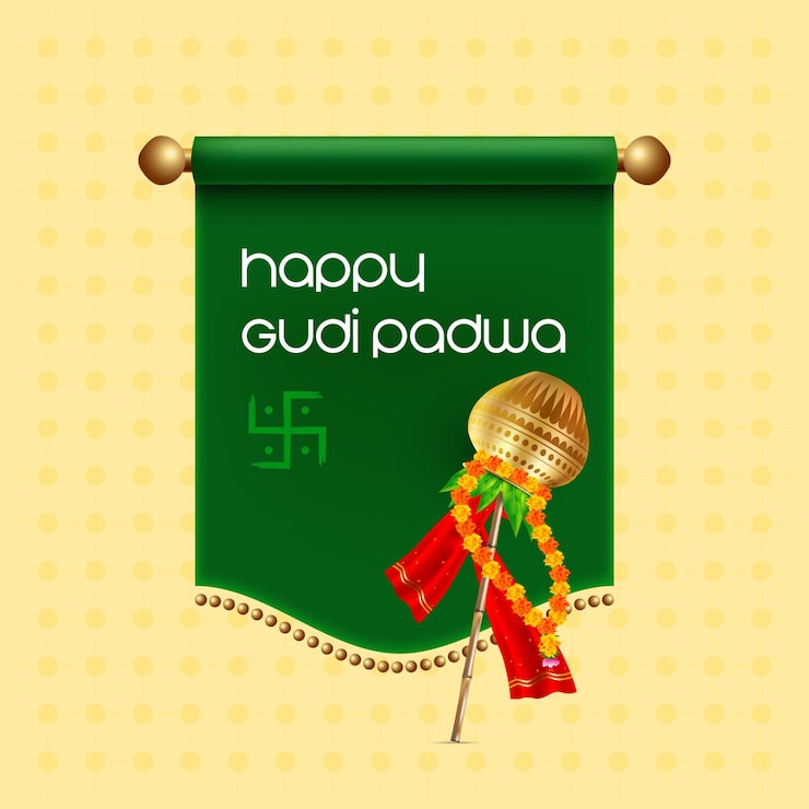 Vector chúc mừng gudi padwa - lời chúc năm mới theo vùng miền trên cuộn giấy