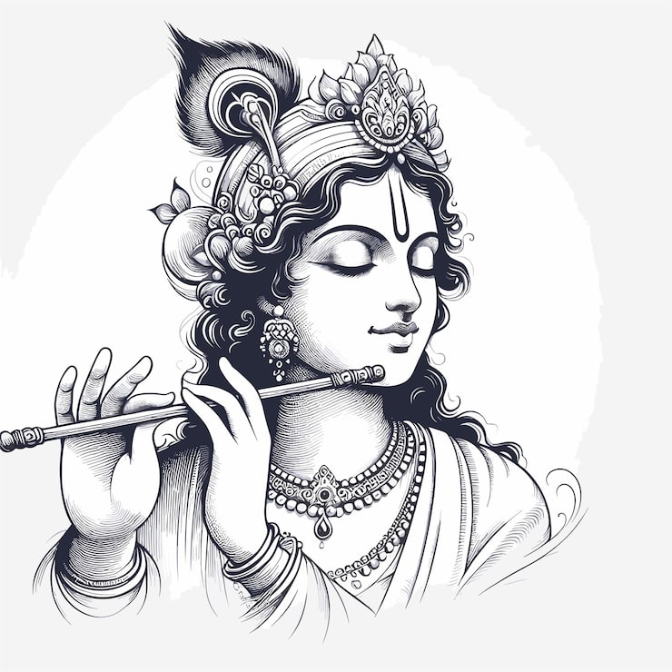 Vector chúc mừng krishna janmashtami tối giản krishna với sáo