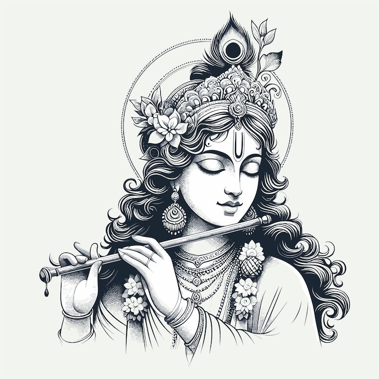 Vector chúc mừng krishna janmashtami tối giản krishna với sáo