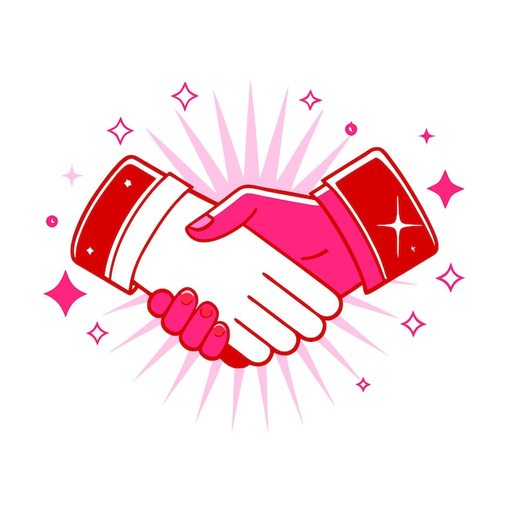 Vector hai cái bắt tay trước nền màu hồng với những từ quot handshake quot