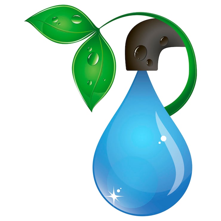Vector lá xanh giọt nước sạch và vòi nước