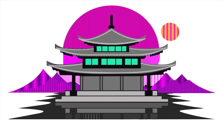 Vector một mô hình chùa với nền màu hồng