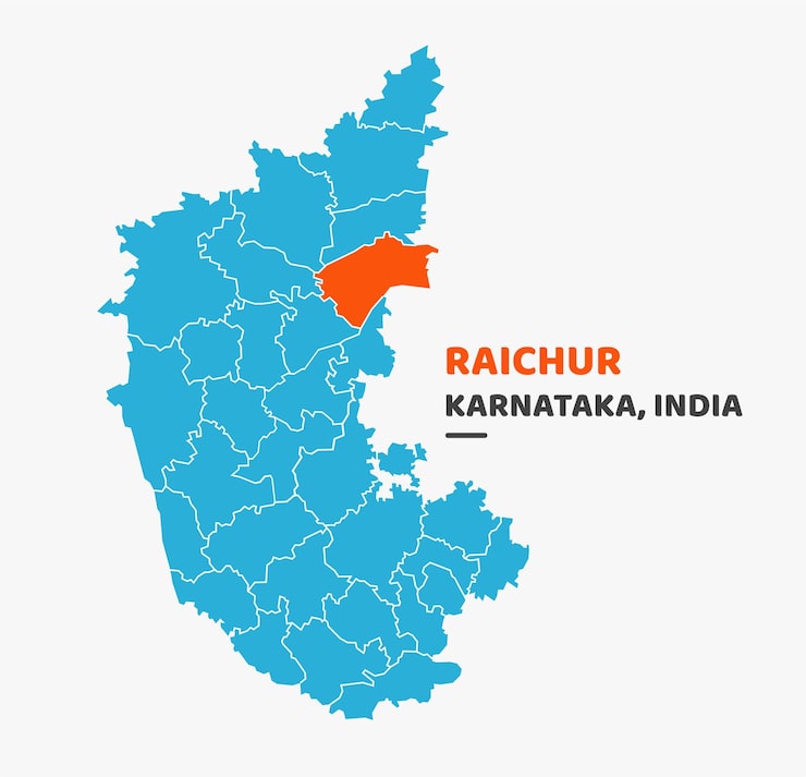 Vector quận raichur được đánh dấu trên bản đồ bang karnataka