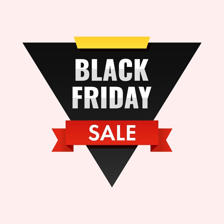 Vector ruy băng khuyến mãi black friday hình tam giác trên nền hồng