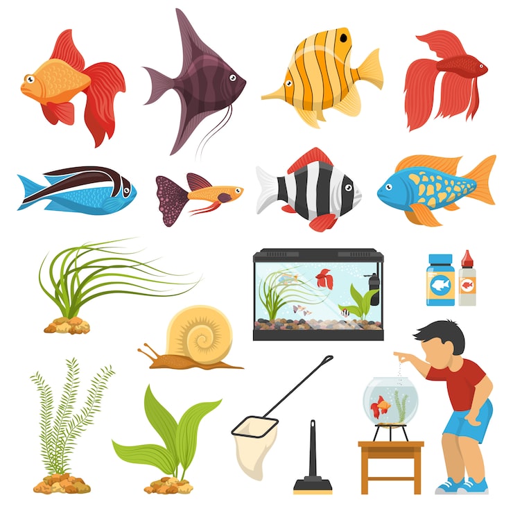 Vector gratuito aquaristics aquarium fish set