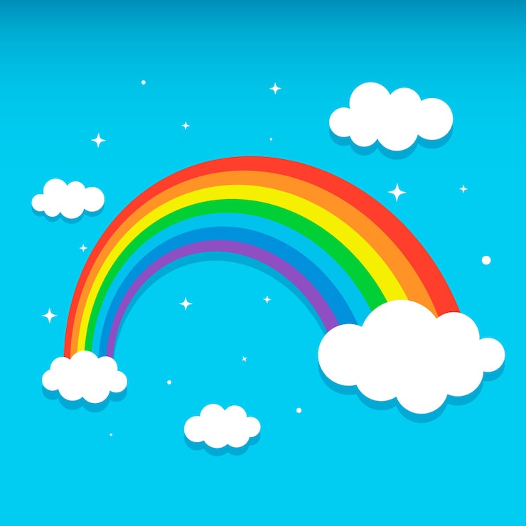 Vector gratuito arco iris con nubes y estrellas