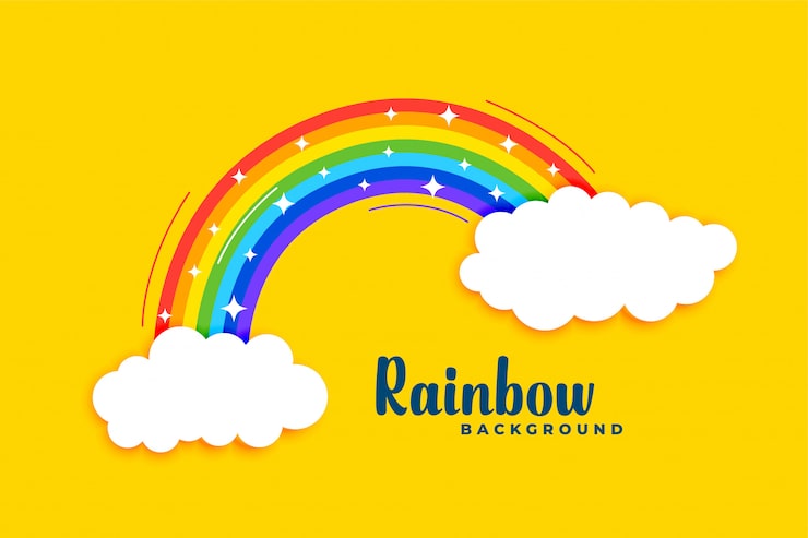 Vector gratuito arco iris con nubes en fondo amarillo