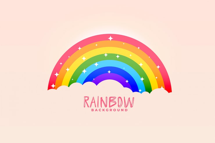 Vector gratuito el arco iris y las nubes son bonitos, el fondo es rosa y el diseño es elegante.