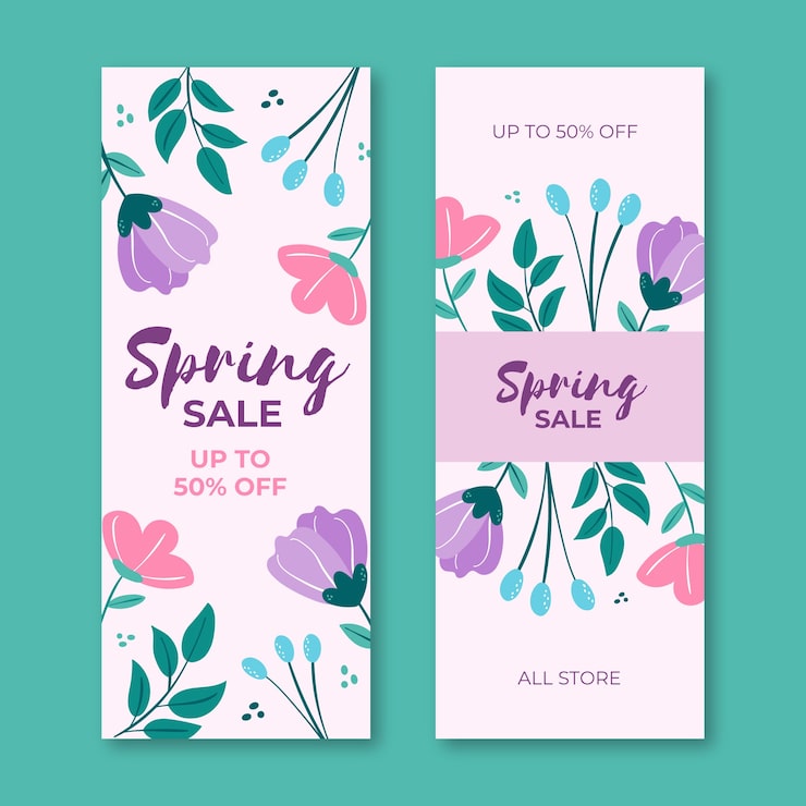 Vector gratuito banners de venta de primavera dibujados a mano