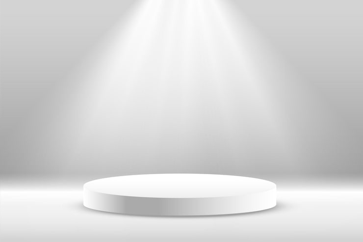 Vector gratuito blanco escenario de pedestal 3d fondo blanco con efecto de luz de enfoque