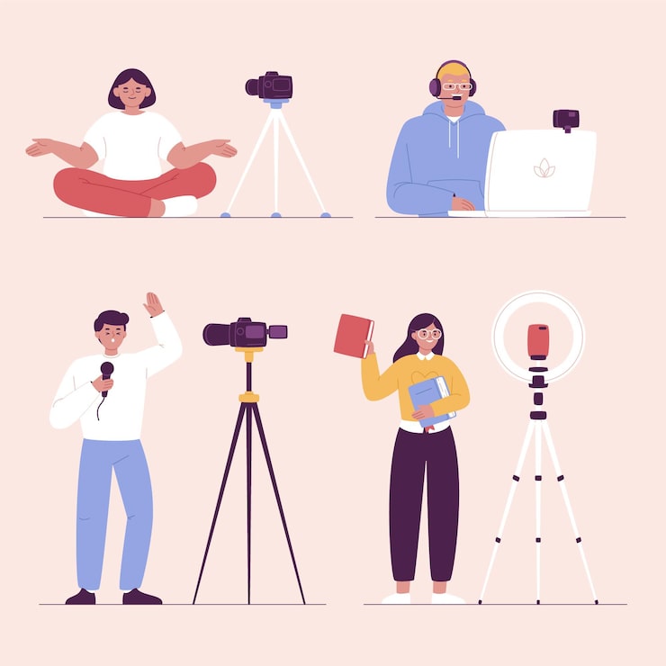 Vector gratuito bloggers de diseño plano dibujados a mano