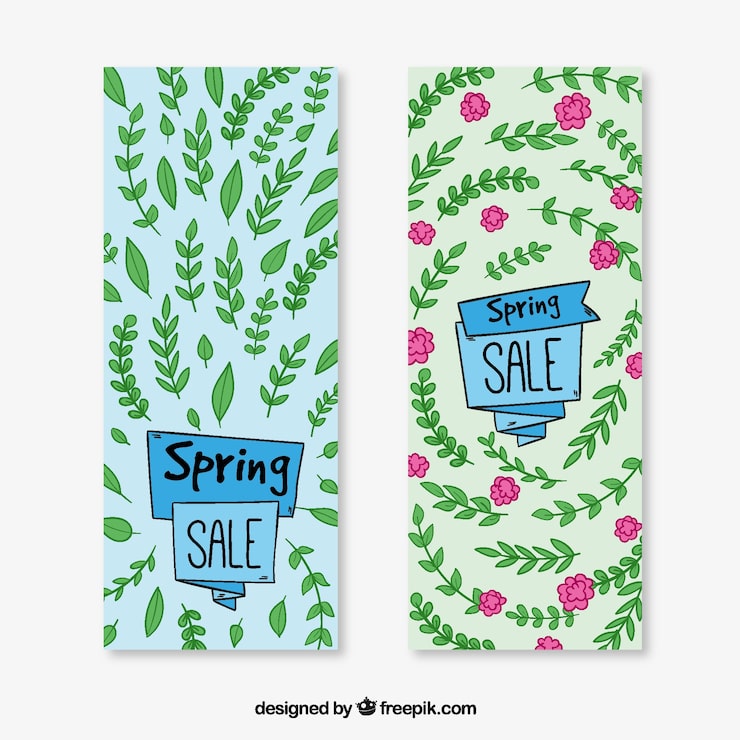 Vector gratuito bontios banners de rebajas con hojas dibujadas a mano