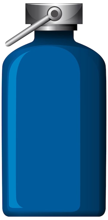 Vector gratuito botella de agua metálica azul con tapa abatible segura.