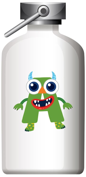 Vector gratuito botella de agua metálica con diseño de monstruo de dibujos animados lindo