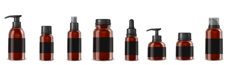 Vector gratuito botella de ámbar marrón para aceite cosmético o medicamento