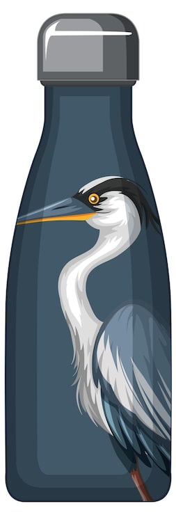 Vector gratuito una botella termo con patrón de pelícano azul.