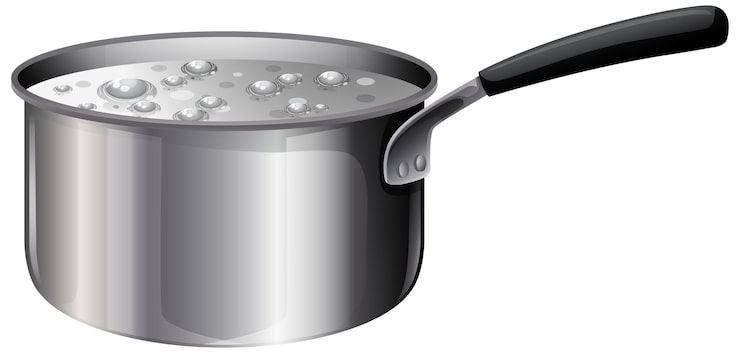 Vector gratuito cacerola de acero inoxidable con agua hirviendo en una placa de cocina