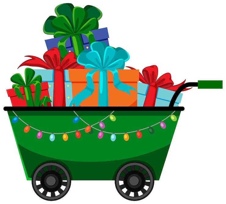Vector gratuito cajas de regalo en carro de navidad