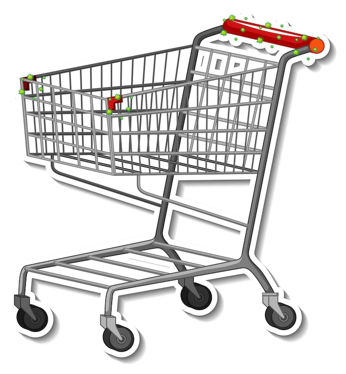 Vector gratuito carrito de compras sobre fondo blanco.