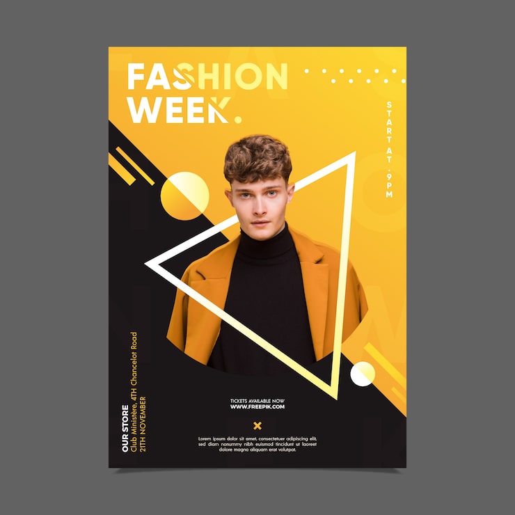 Vector gratuito cartel de la semana de la moda con foto