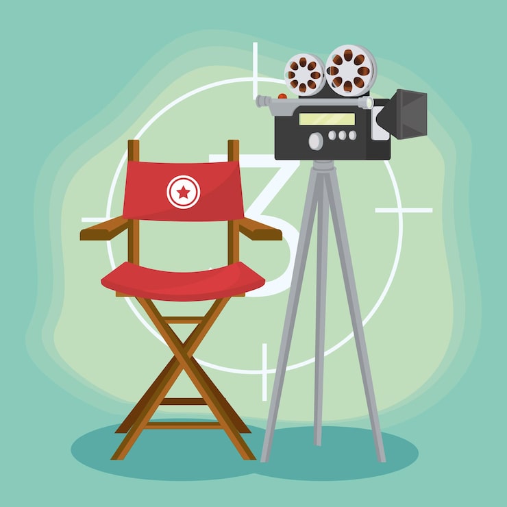 Vector gratuito cartel de silla de cine y cámara