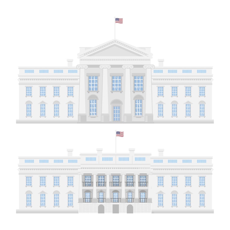 Vector gratuito la casa blanca sobre fondo blanco gobierno estadounidense