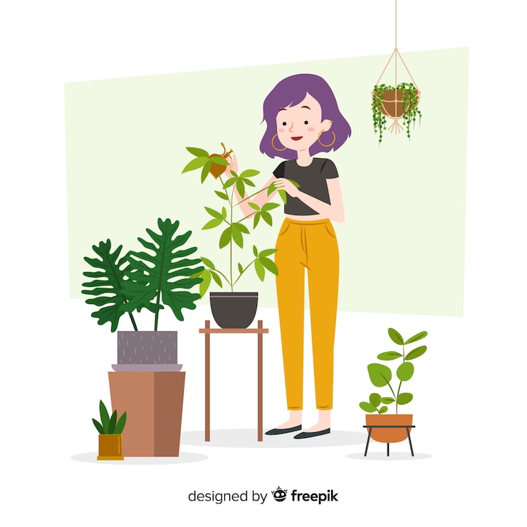 Vector gratuito chica cuidando de las plantas