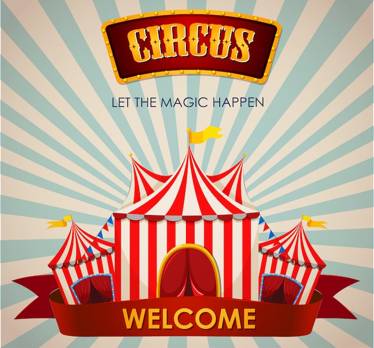 Vector gratuito circo, feria de diversión, plantilla de tema de parque de atracciones